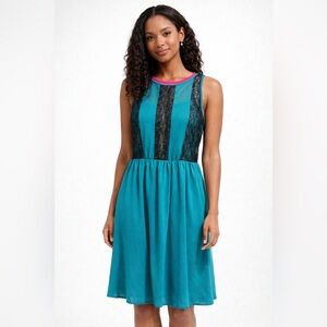 Chloe K Pink and Teal Dress with Black Lace